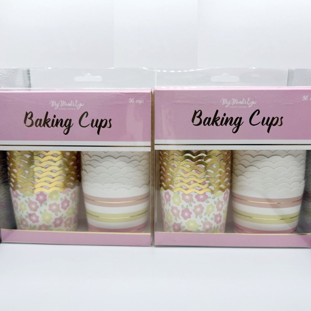 NEW 2x My Minds Eye Gold Foiled Flower & Stripe Baking Cups - 36 Count